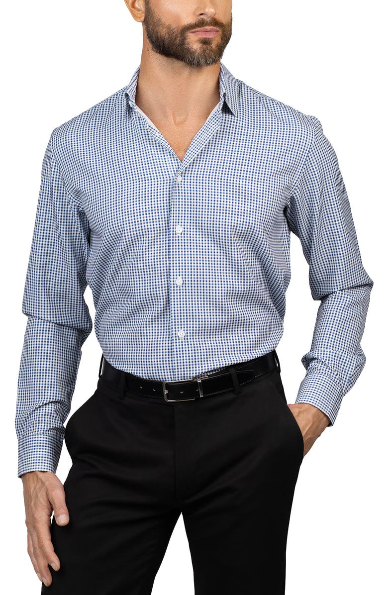 Eddie Bauer Trim Fit Check Dress Shirt, Main, color, Navy Blue White