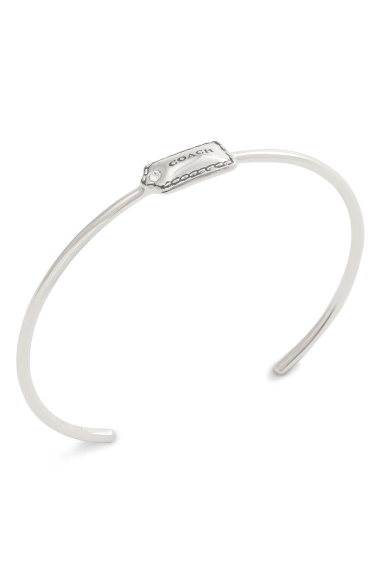 COACH Logo Tag Cuff Bracelet, Main, color, Rhodium