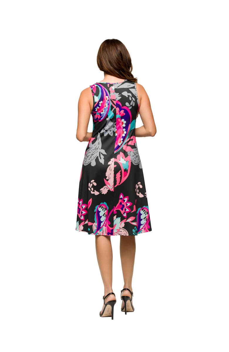 24seven Comfort Apparel Maternity Pink Paisley Print Sleeveless Knee Length Tank Swing Dress, Alternate, color, Pink Multi