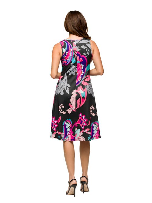 24seven Comfort Apparel Maternity Pink Paisley Print Sleeveless Knee Length Tank Swing Dress In Black