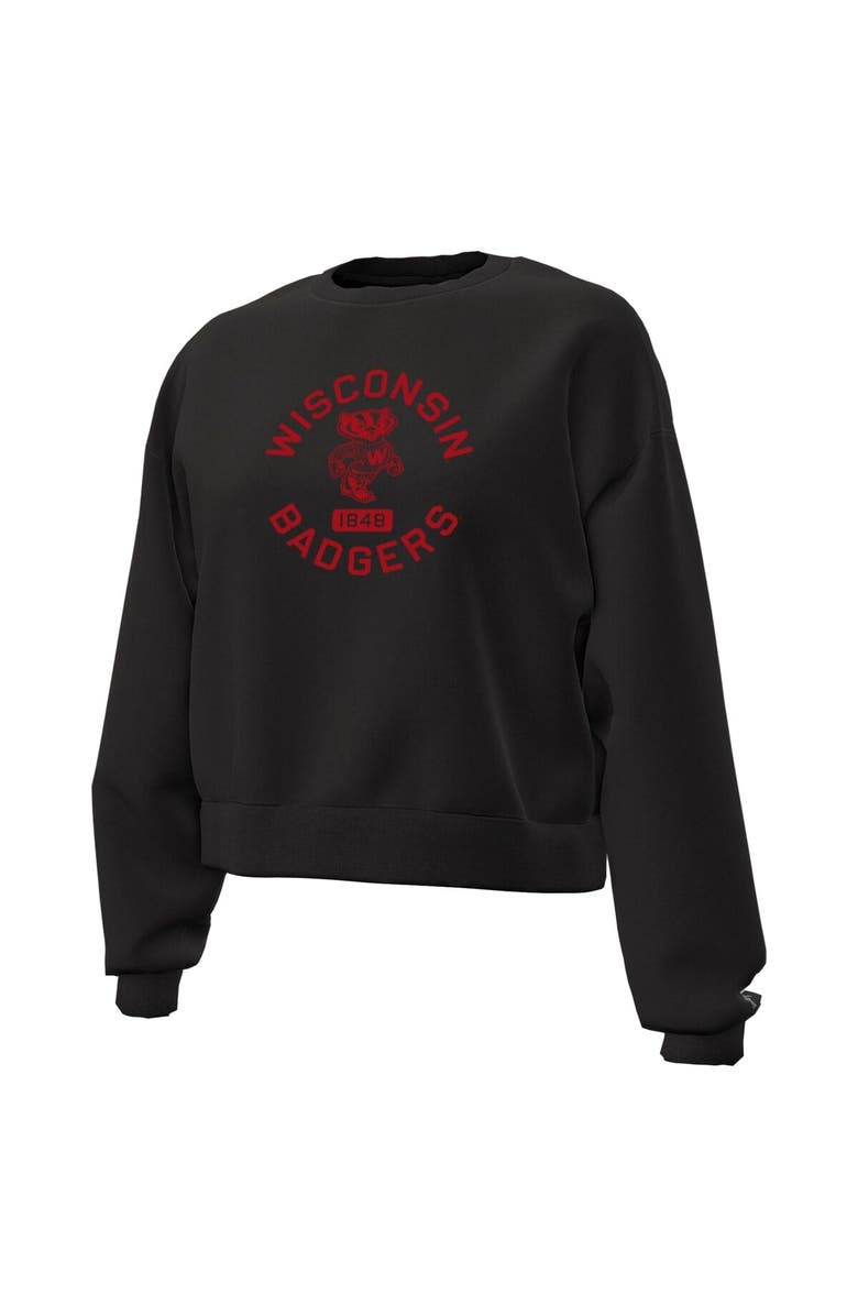 Under Armour Women's Under Armour Black Wisconsin Badgers Essentials Icon Fleece Crewneck Sweatshirt, Alternate, color,