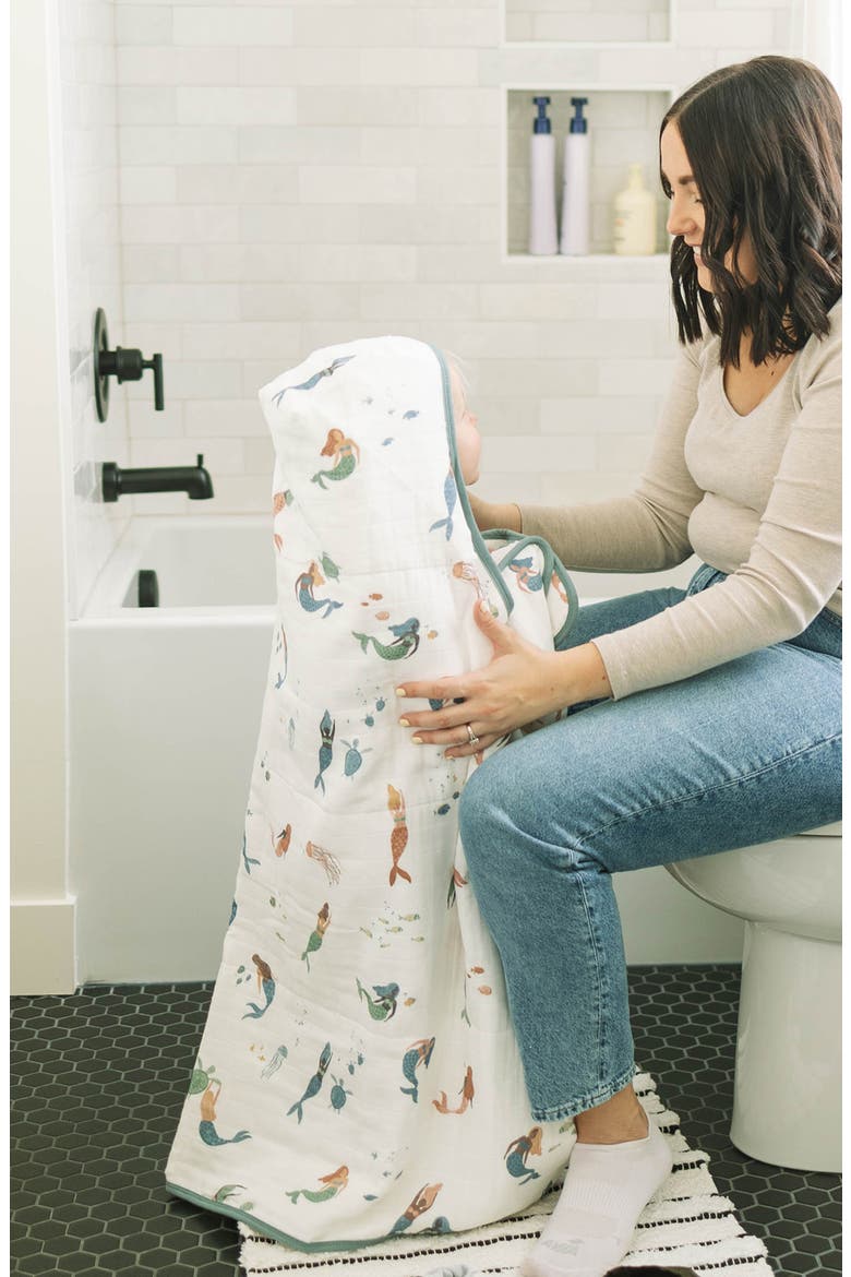 Cotton Muslin & Terry Hooded Towel, Alternate, color, MERMAID PARTY