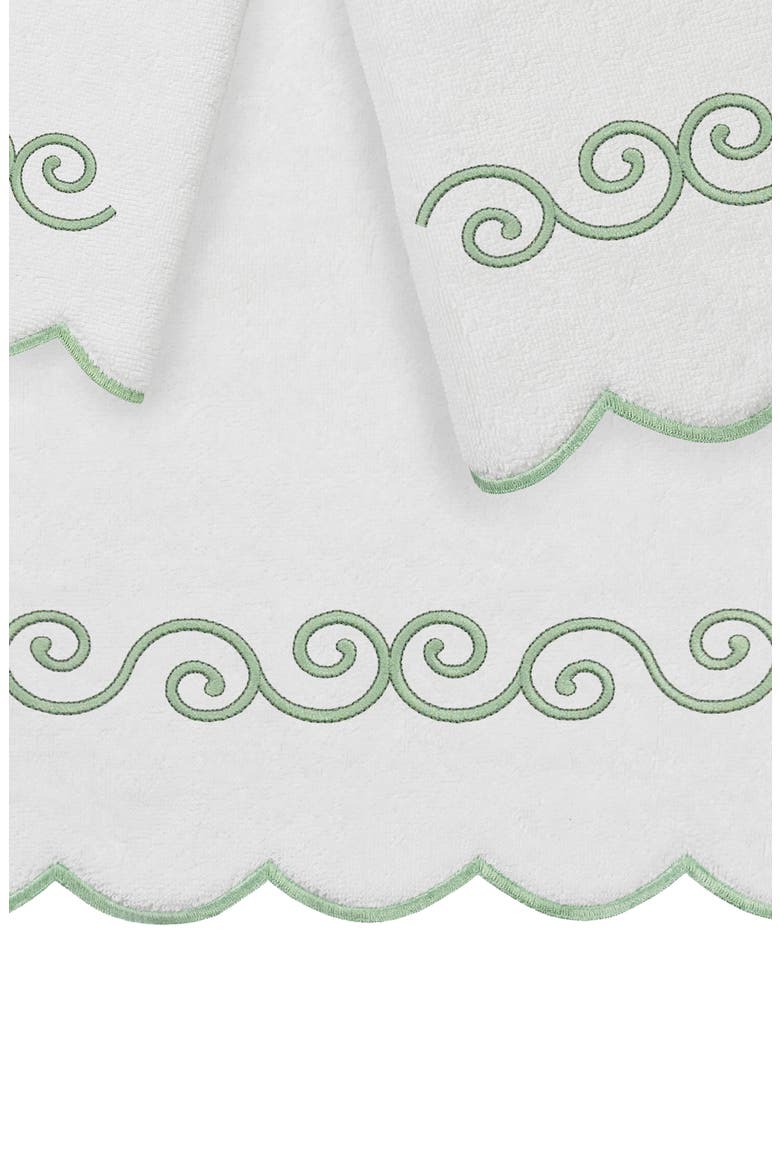 Symmetra Scallop 3-Piece Turkish Cotton Towel Set, Alternate, color, WHITE/ GREEN