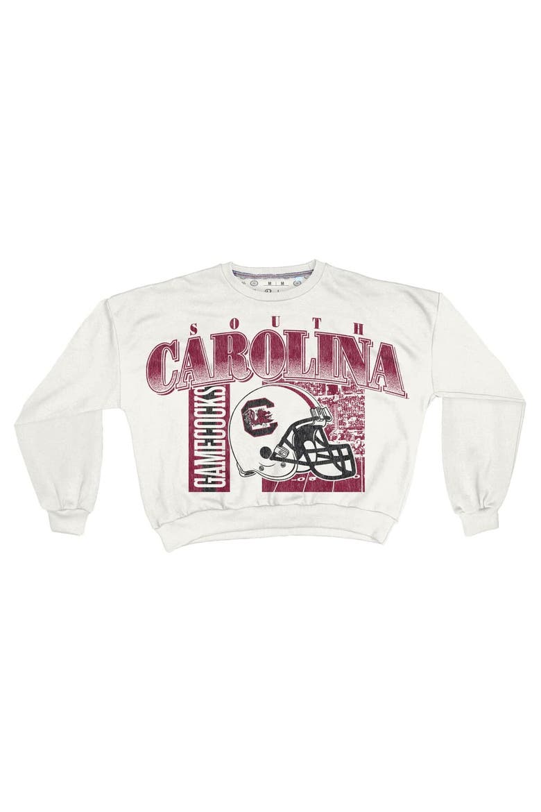 Women's Pressbox White South Carolina Gamecocks Oversized Janice Retro Waist-Length Sweatshirt, Alternate, color, White
