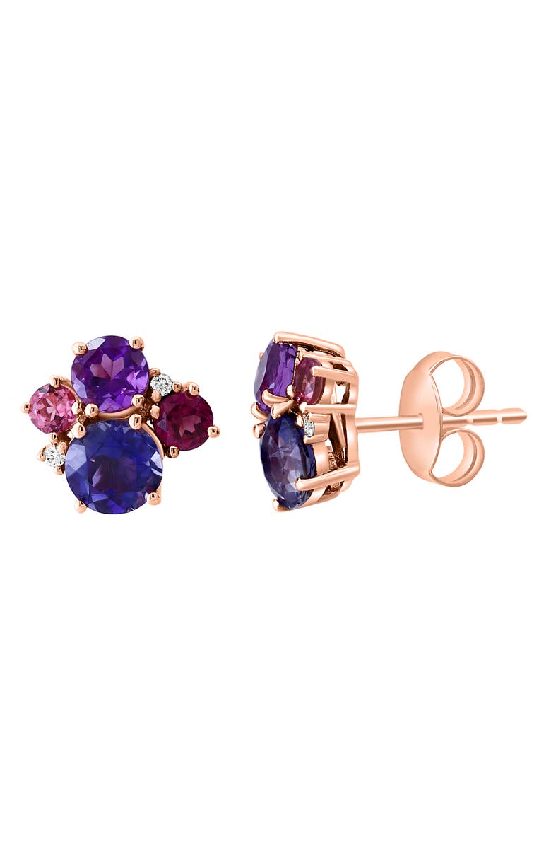 EFFY 14K Rose Gold Semiprecious Stone & Diamond Cluster Stud Earrings - 0.01ct., Main, color, Multi