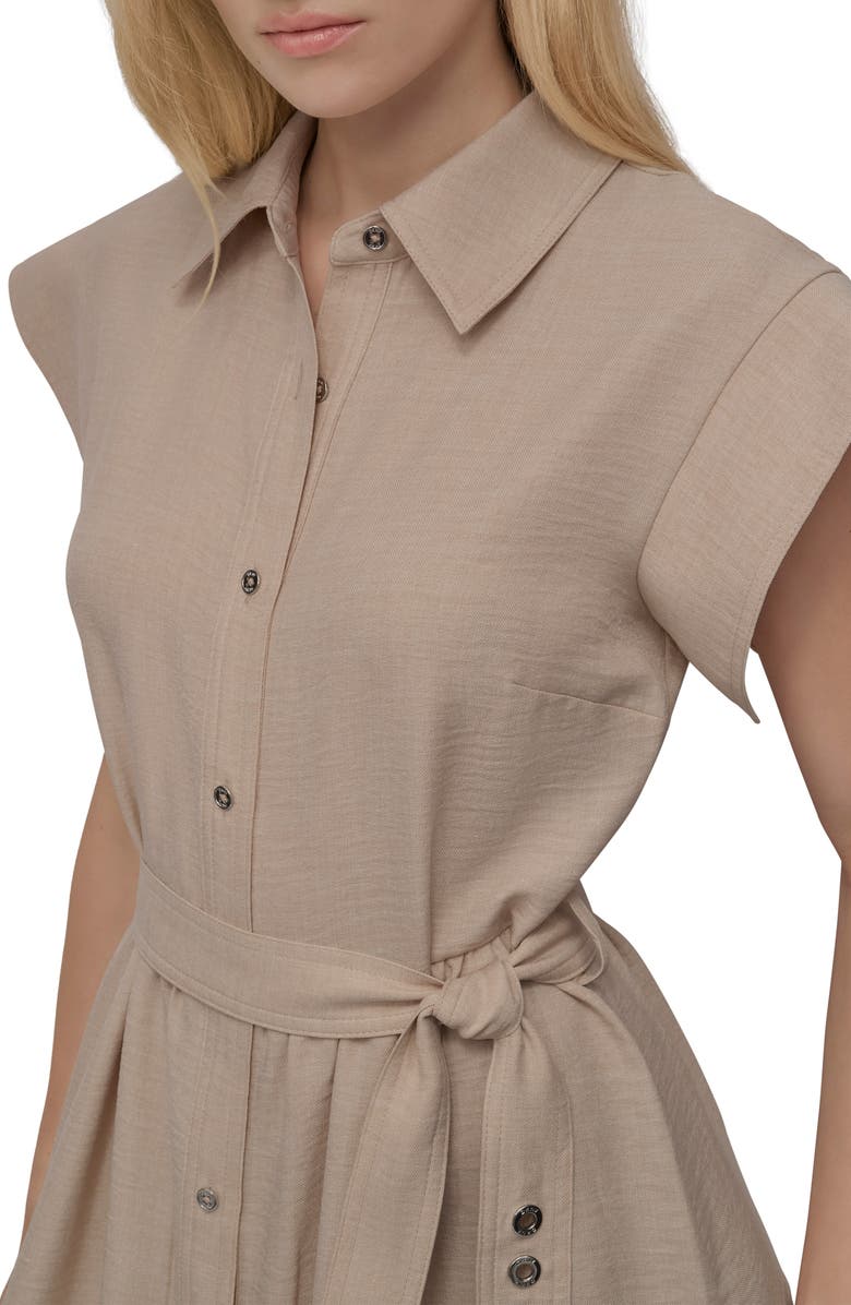 DKNY Tie Waist Shirtdress, Alternate, color, Beige
