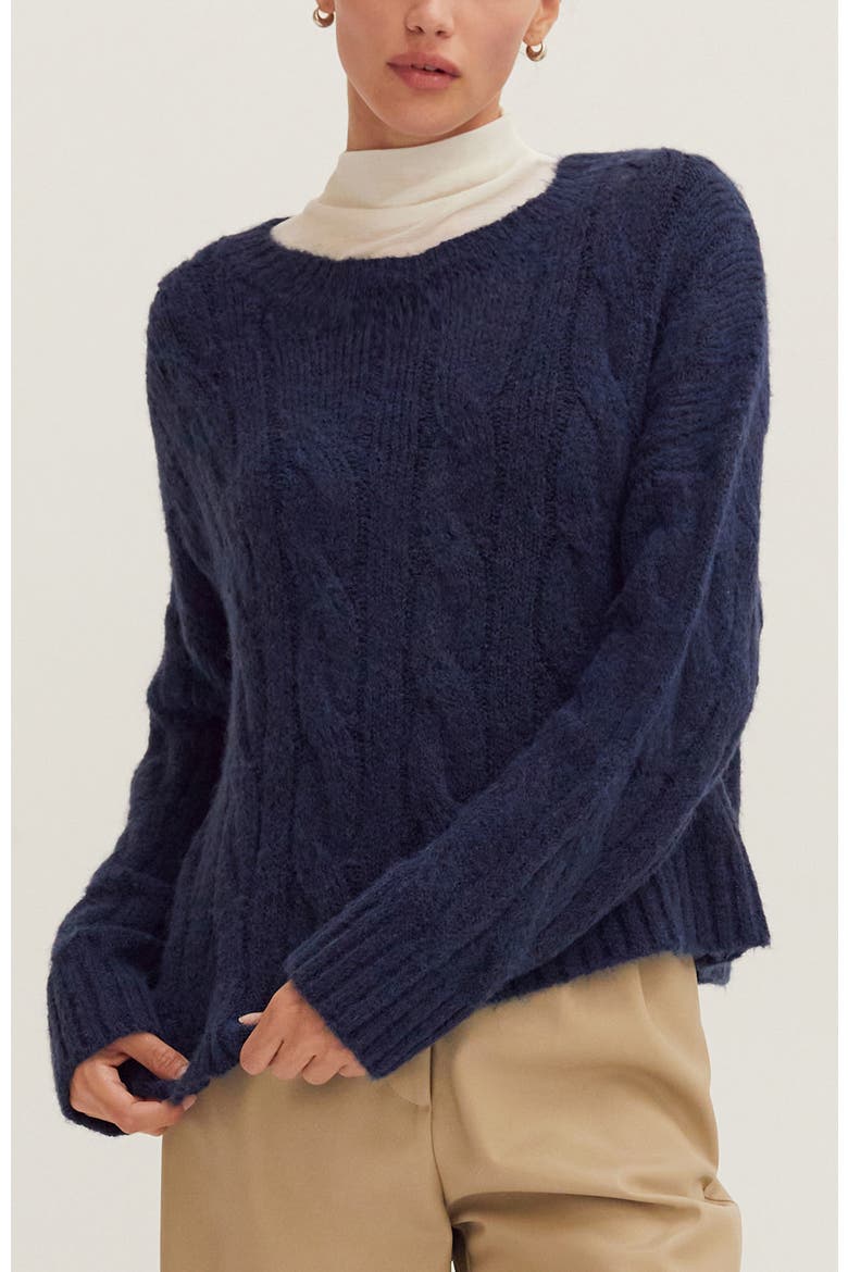 Cable Knit Sweater, Main, color, Navy