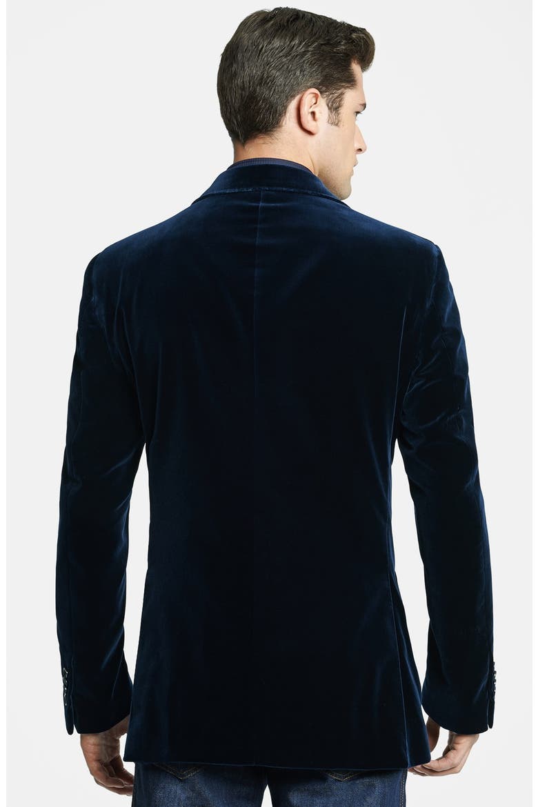 Salvatore Ferragamo Velvet Two-Button Blazer, Alternate, color, NAVY
