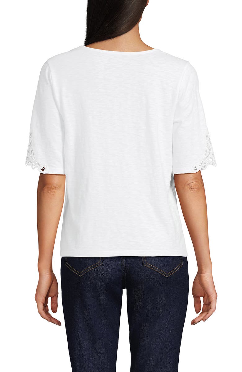 Lands' End Elbow Sleeve Slub Lace Trim T-Shirt, Alternate, color, 