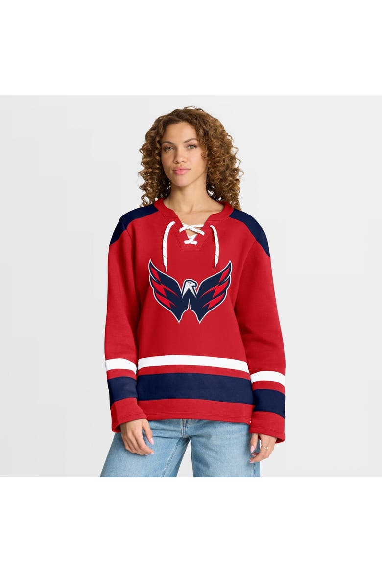 Women's Fanatics  Red Washington Capitals Icing Long Sleeve Lace Up Sweatshirt, Main, color, Red