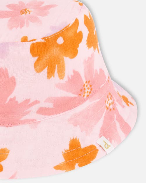 Deux Par Deux Little Girl's Printed Muslin Bucket Hat Pink And Coral Flowers In Pink And Coral Flowers