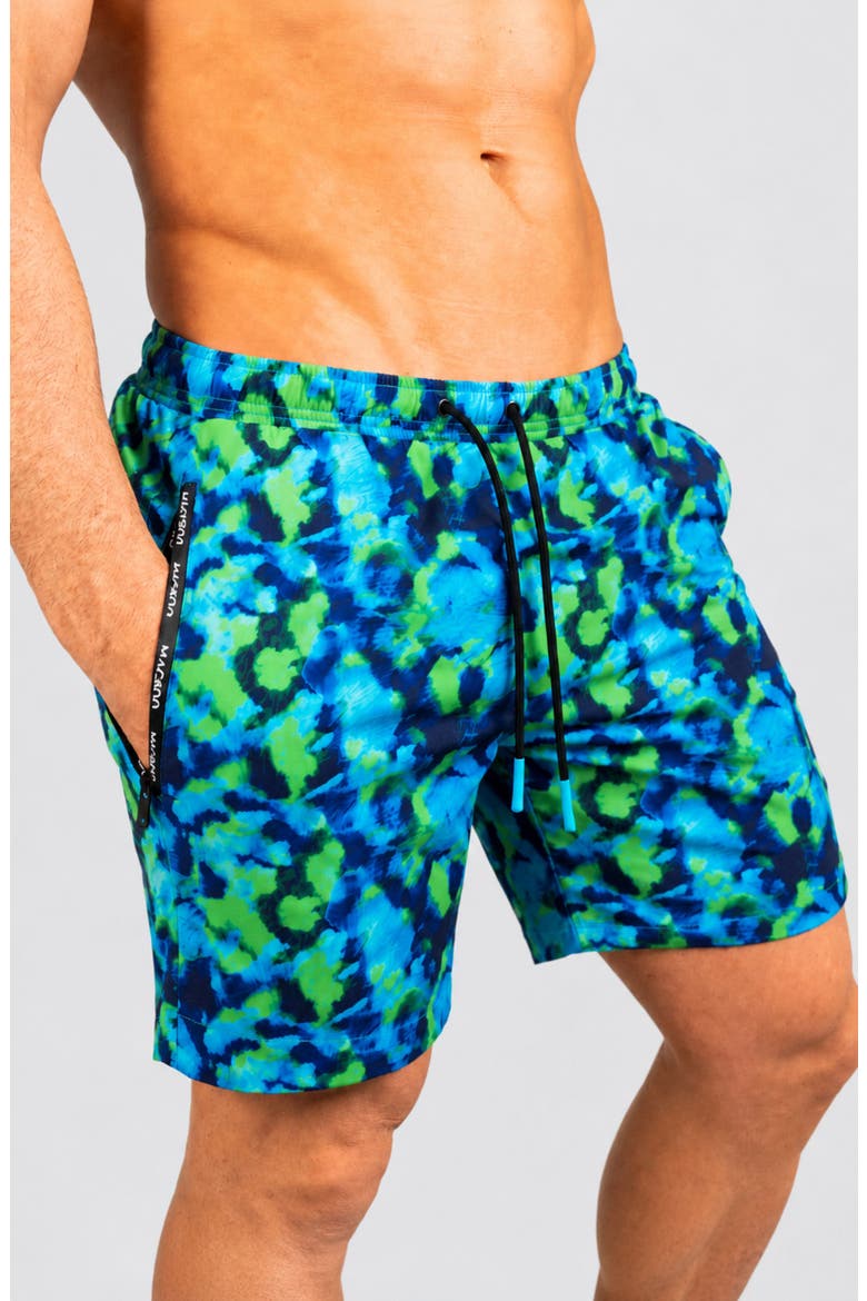 Lion Tie Green Swim Trunks, Alternate, color, GREEN
