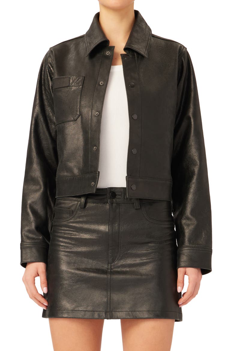 Tilda Leather Shirt Jacket, Main, color, BLACK PATENT