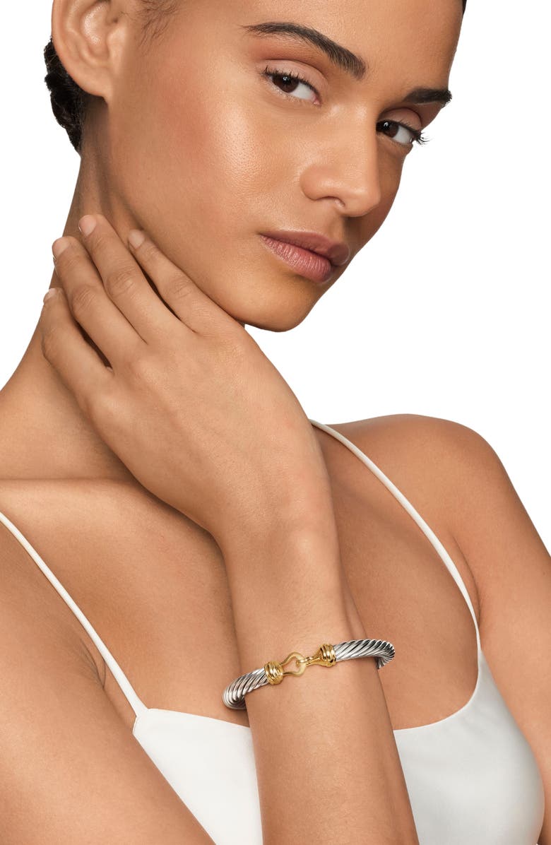 David Yurman Buckle Classic Cable Bracelet in Sterling Silver with 18K Yellow Gold, Alternate, color,
