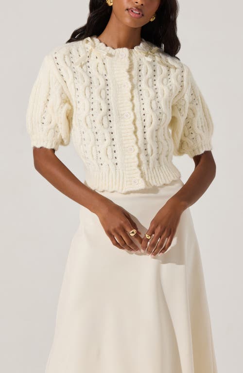 Astr The Label Bow Cable Stitch Short Sleeve Cardigan