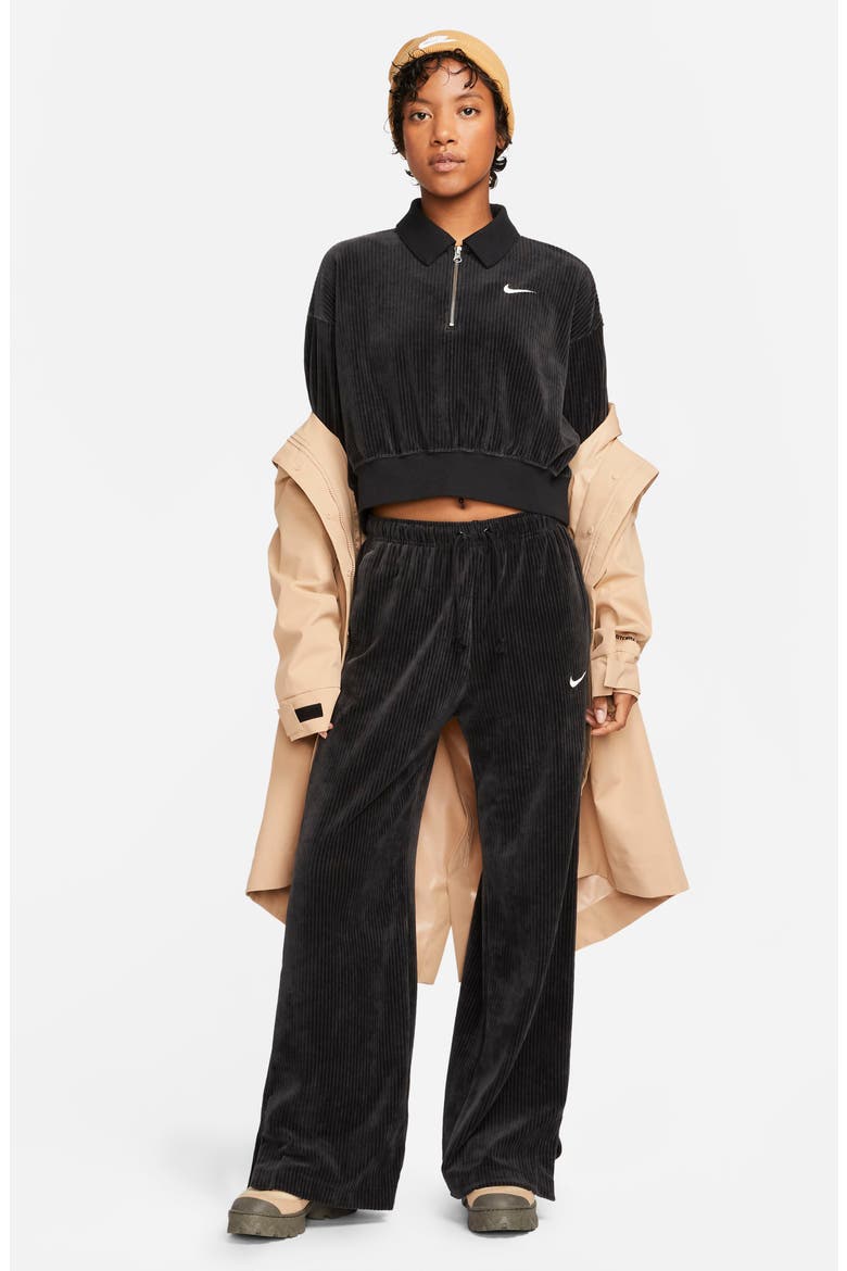 Sportswear Velour High Waist Pants, Alternate, color, BLACK/ SAIL