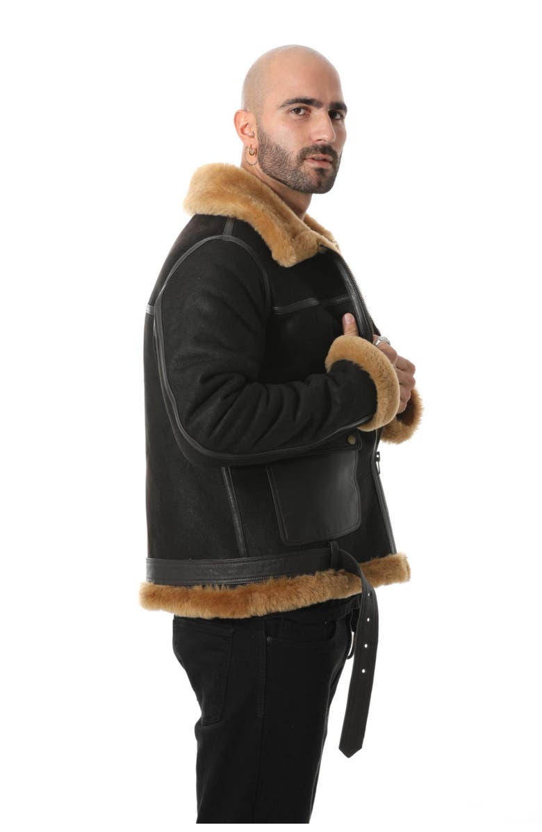 Furniq UK Samuel Shearling Pilot Jacket, Alternate, color, Brown