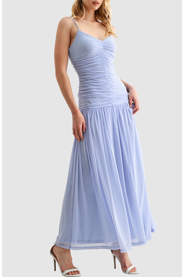 Ruched Drop Waist Chiffon Midi Dress, Alternate, color, PERIWINKLE