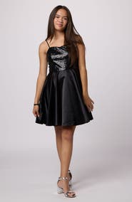 Un Deux Trois Sequin and Satin Party Dress in Longer Length
