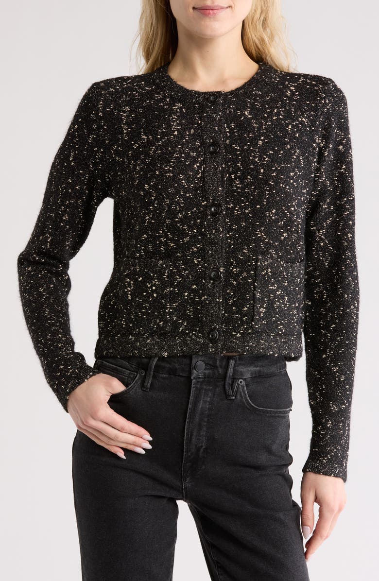 Lucky Brand Metallic Speckled Bouclé Cardigan, Main, color, Charcoal Multi