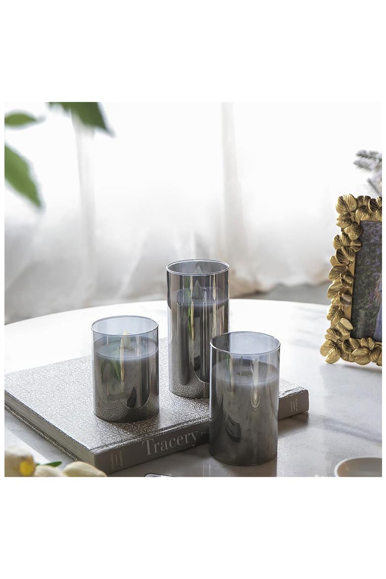 Set of 3 Flameless LED Candles, Alternate, color, GRAY