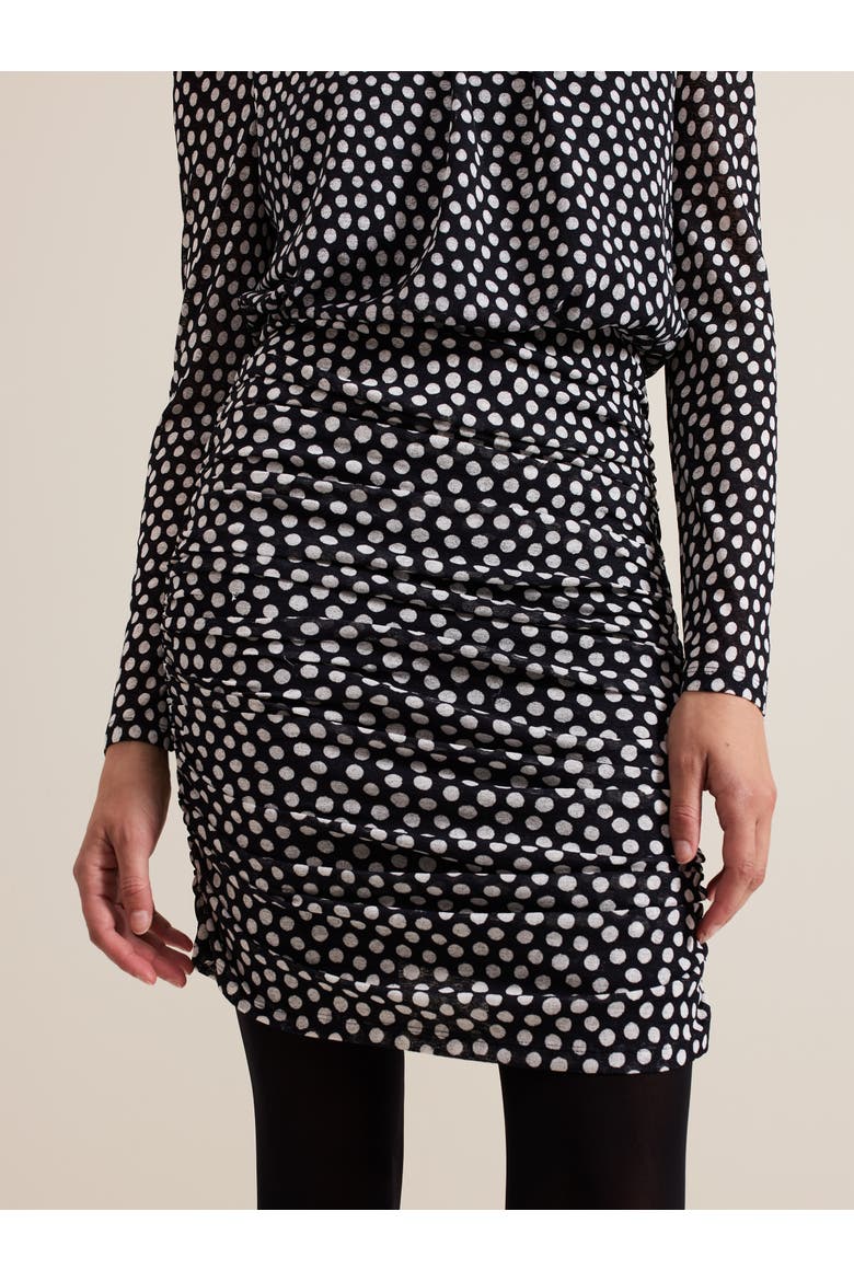 Teodroa Ruched Polka Dot Mini Dress, Alternate, color, Black