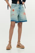 Desigual Beaded Appliqué Denim Shorts