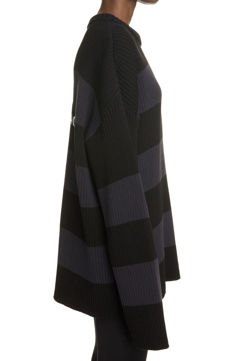 Balenciaga Stripe Logo Oversize Rib Cotton Sweater, Alternate, color, Ink/ Black