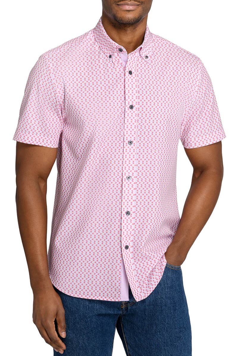 CONSTRUCT Slim Fit Zig Zag Woven Short Sleeve Basic Shirt, Main, color, White/Pink