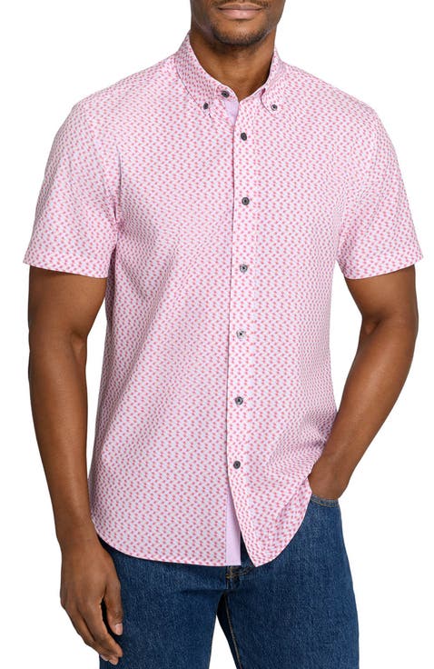 Slim Fit Zig Zag Woven Short Sleeve Basic Shirt