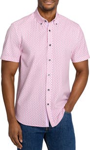CONSTRUCT Slim Fit Zig Zag Woven Short Sleeve Basic Shirt