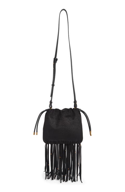 BCarolina Snake Embossed Faux Leather Fringe Crossbody Bag