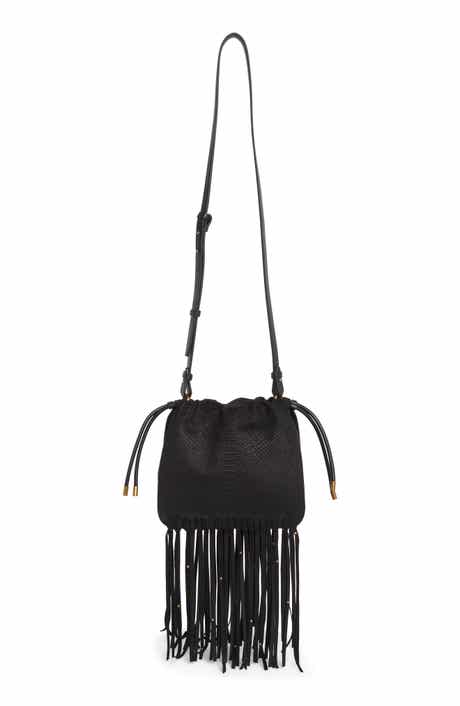 BCarolina Snake Embossed Faux Leather Fringe Crossbody Bag
