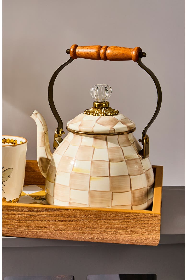 Mocha Check Enameled Steel 2-Quart Tea Kettle, Alternate, color, MOCHA