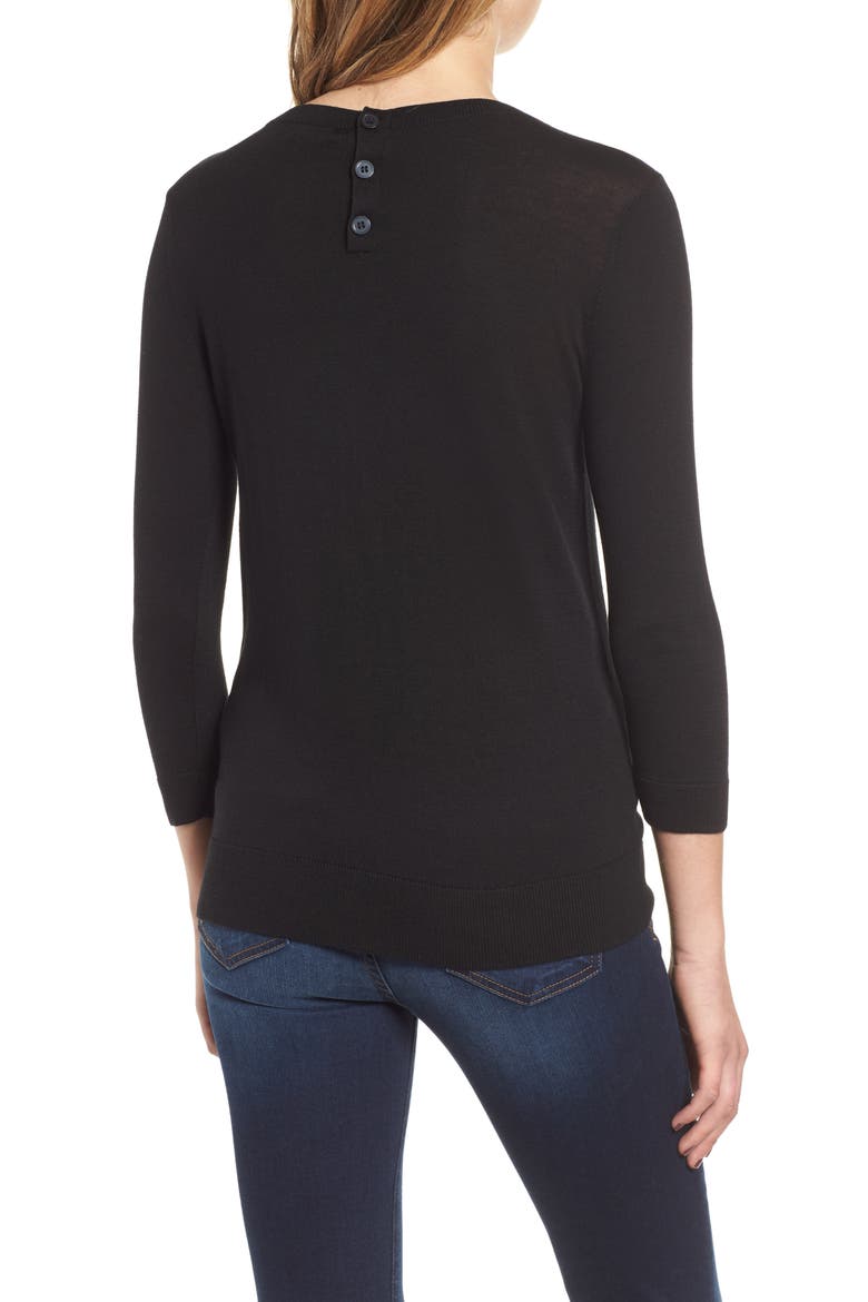 Back Button Crewneck Sweater, Alternate, color, BLACK