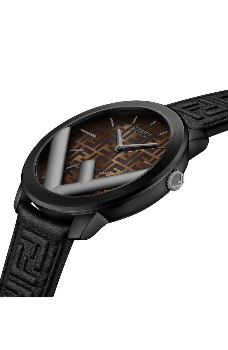Fendi Run Away Leather Strap Watch, 41mm, Alternate, color,