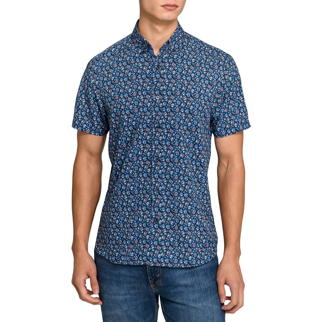 Construct Amber Floral Woven Short Sleeve Basic In Blue