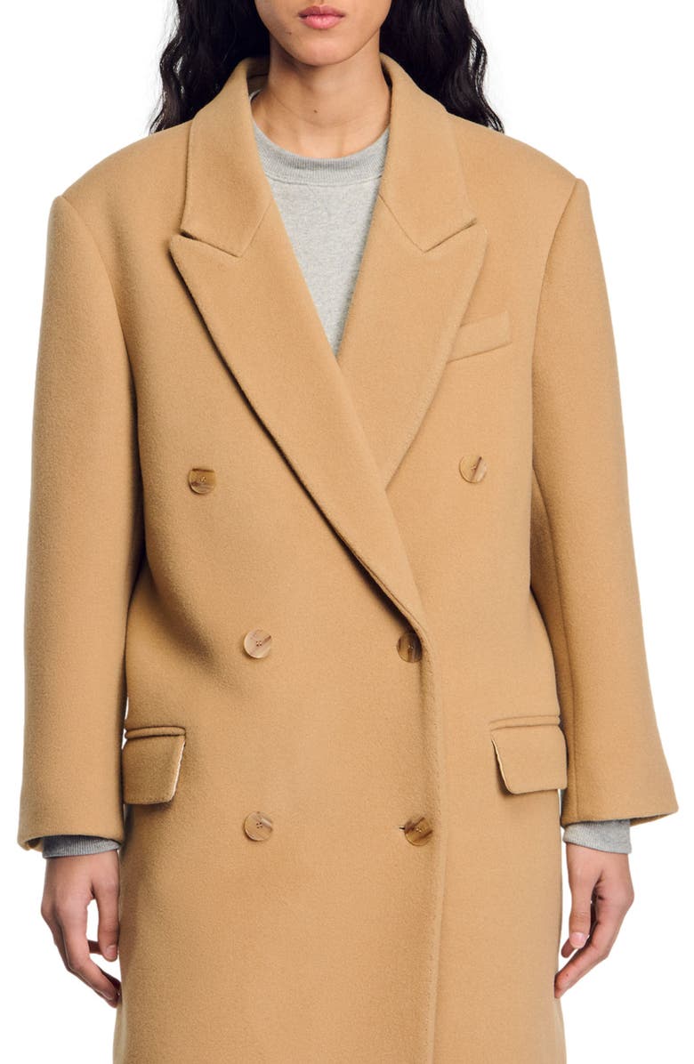 SANDRO Long wool-blend coat, Alternate, color, 