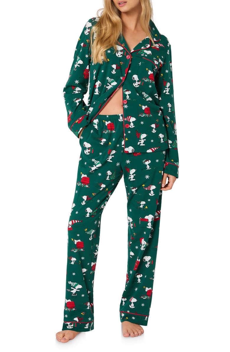 BedHead Pajamas Peanuts<sup>®</sup> Print Stretch Organic Cotton Pajamas, Main, color, Snoopys Holiday Fun
