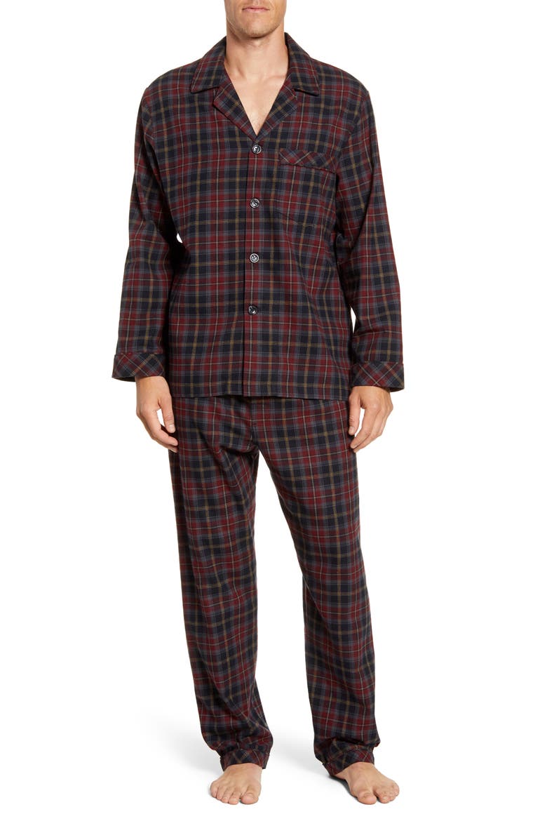 Trimmings Plaid Cotton Flannel Pajamas, Main, color, BLACK