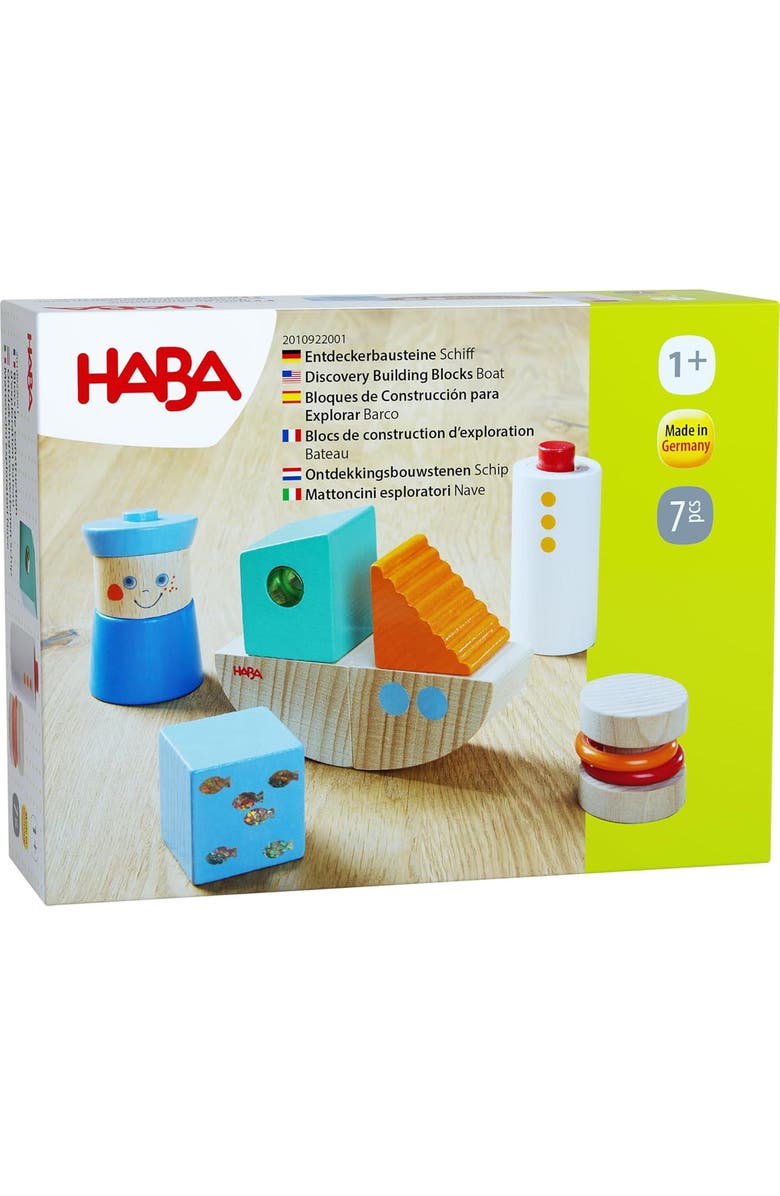 HABA Discovery Building Blocks Boat - Montessori Wooden Toys, Toddler Learning Toys 1-3, Educational Sensory Stacking Blocks, Made in Germany, Alternate, color, Multi