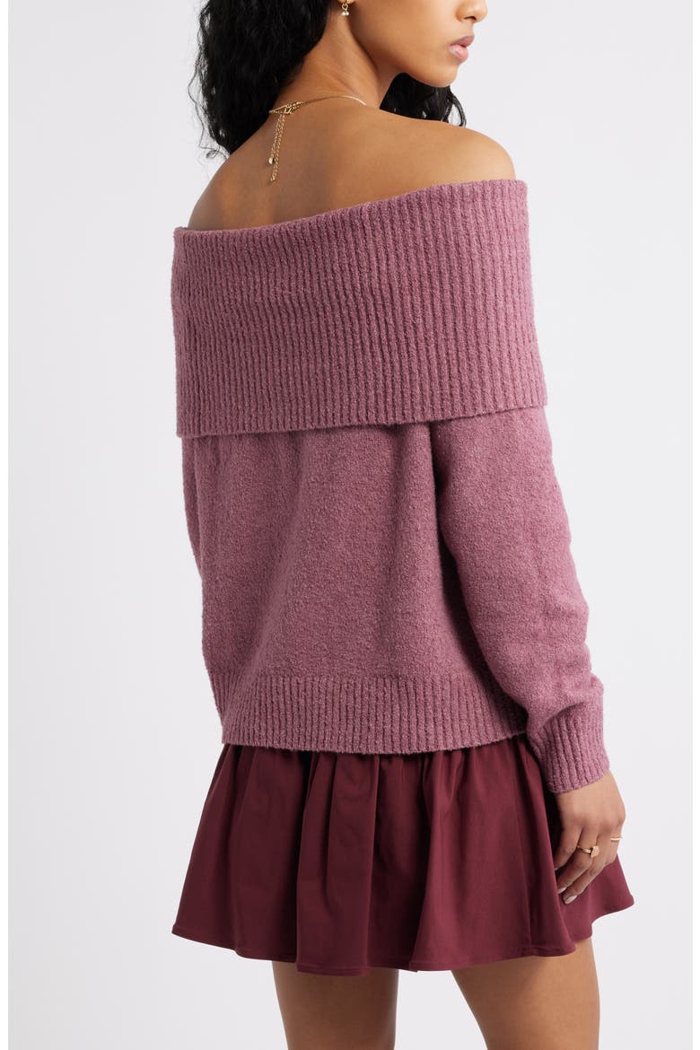 Bouclé Off the Shoulder Sweater, Alternate, color, BURGUNDY SHADE