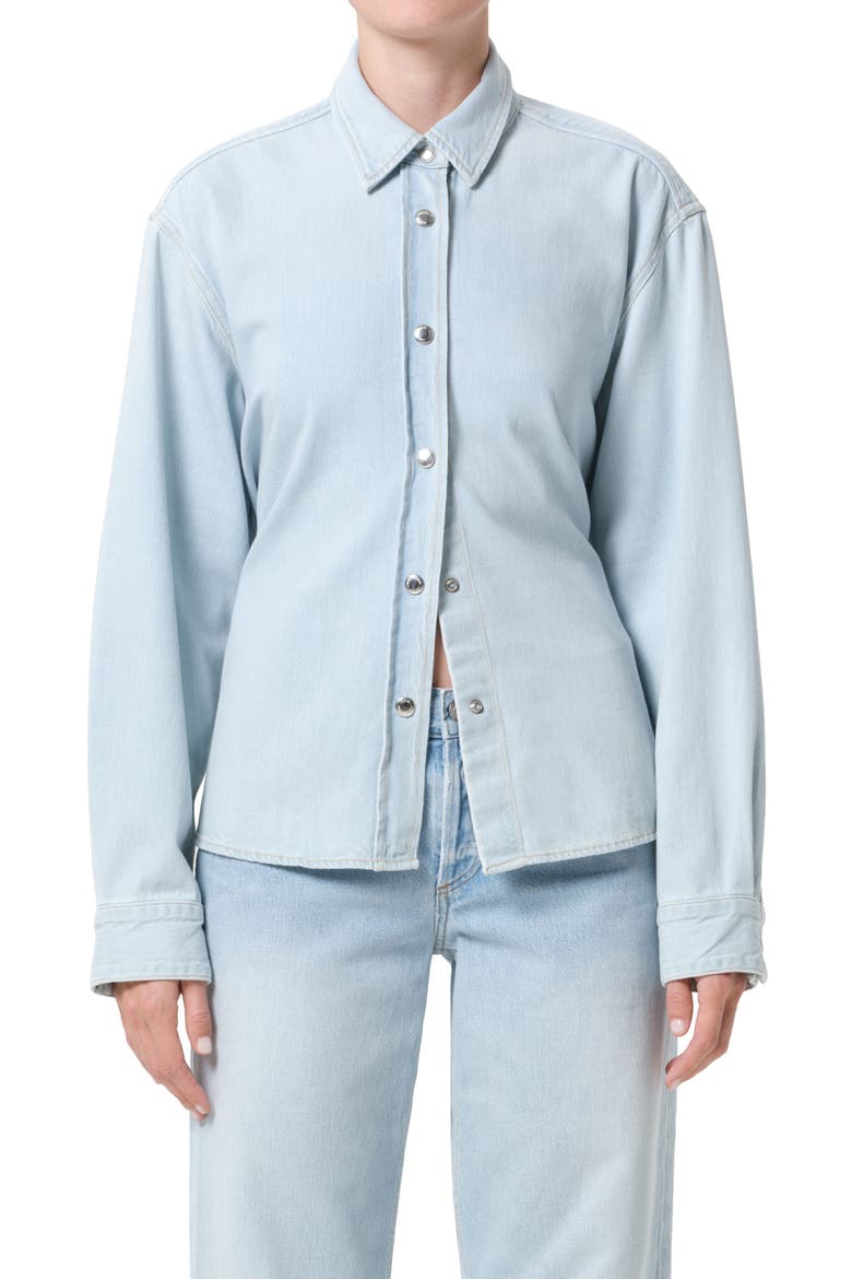 Theo Flutter Denim Shirt, Main, color, LINK (LIGHT PALE TINTED IND)