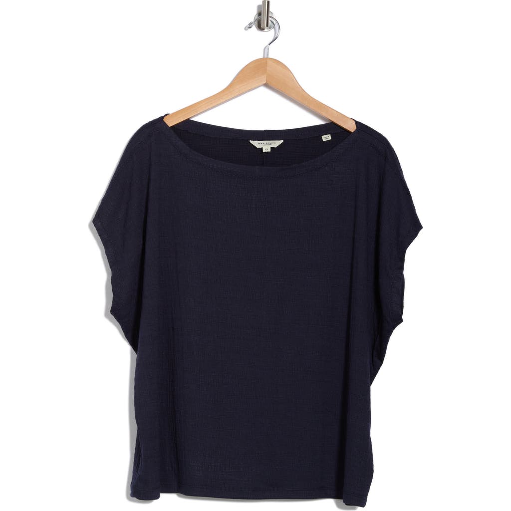 Max Studio Embroidered Boat Neck Cap Sleeve T-shirt In Navy