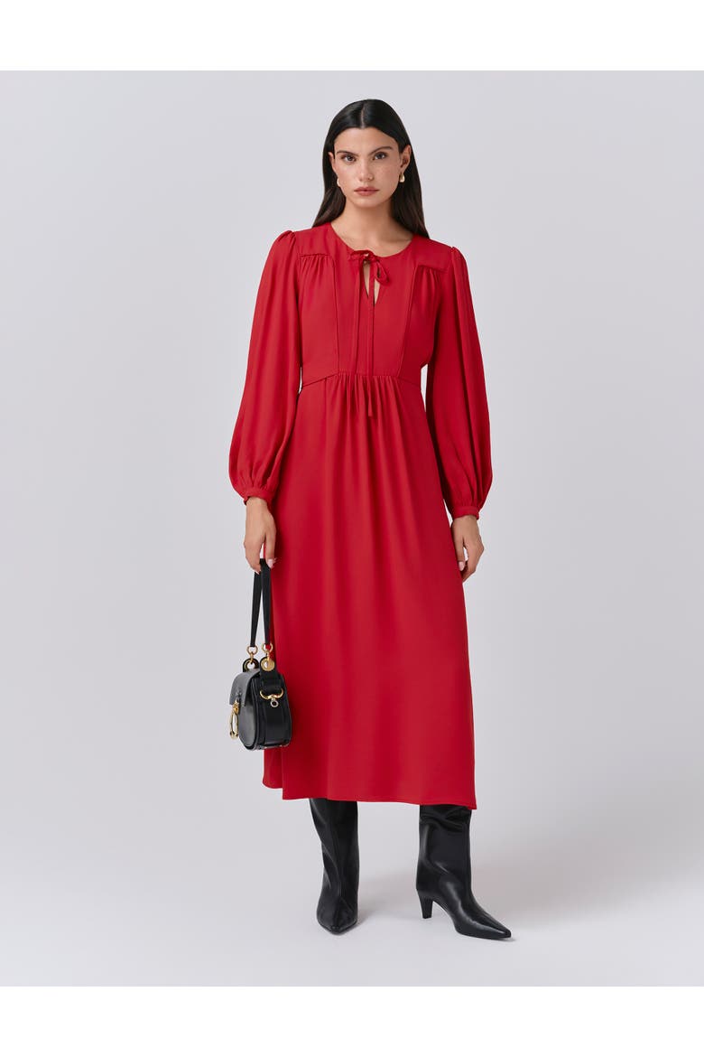 Layla Crepe Tie Neck Midi Dress, Main, color, Red
