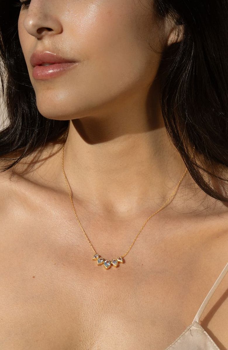 Satya Jewelry Commence with Clarity White Topaz Lotus Petal Necklace, Alternate, color, Gold