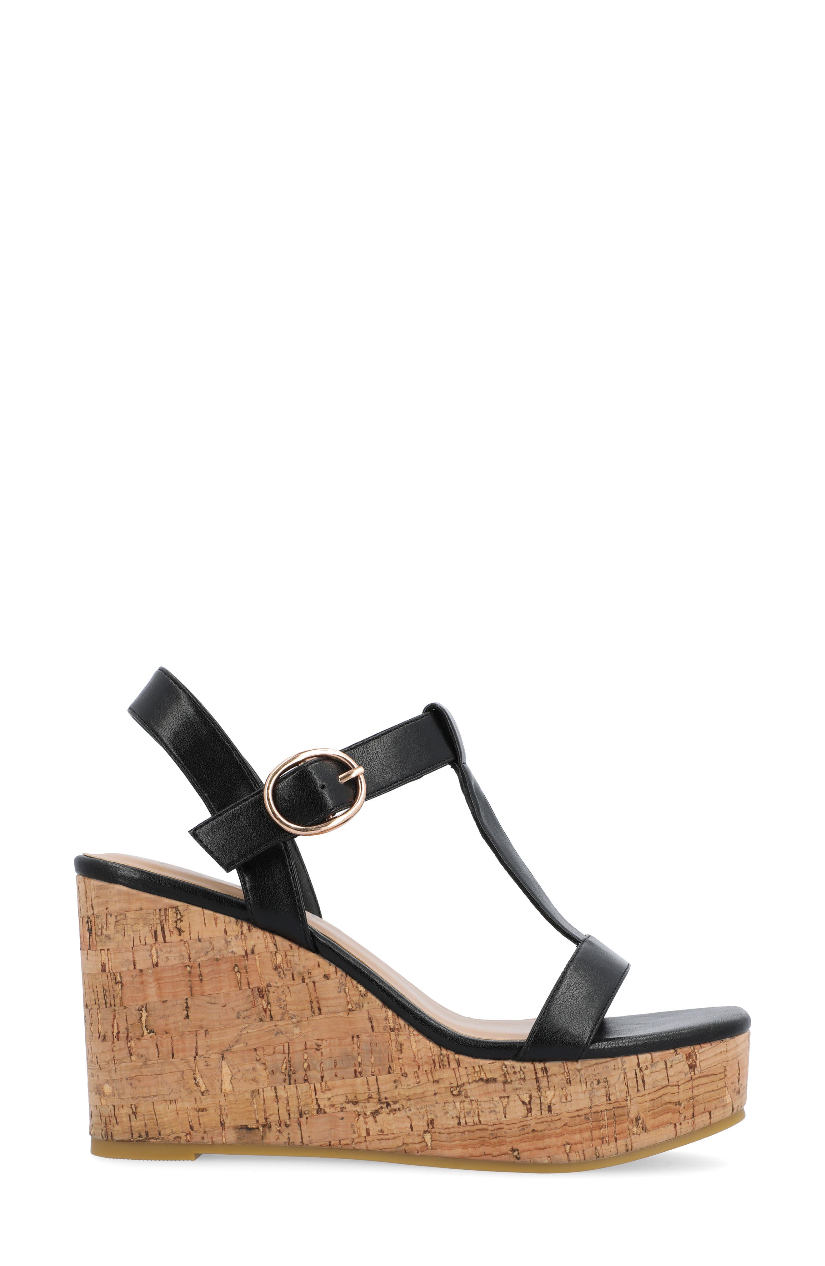 Journee Collection Matildaa T-Strap Platform Wedge Sandal, Alternate, color, Black