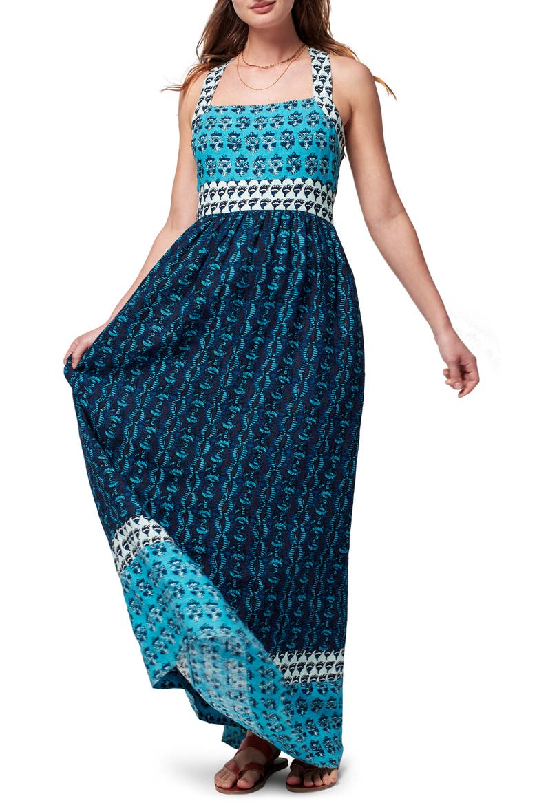 Gracie Linen Maxi Dress, Main, color, BLUE BALI BLOOM