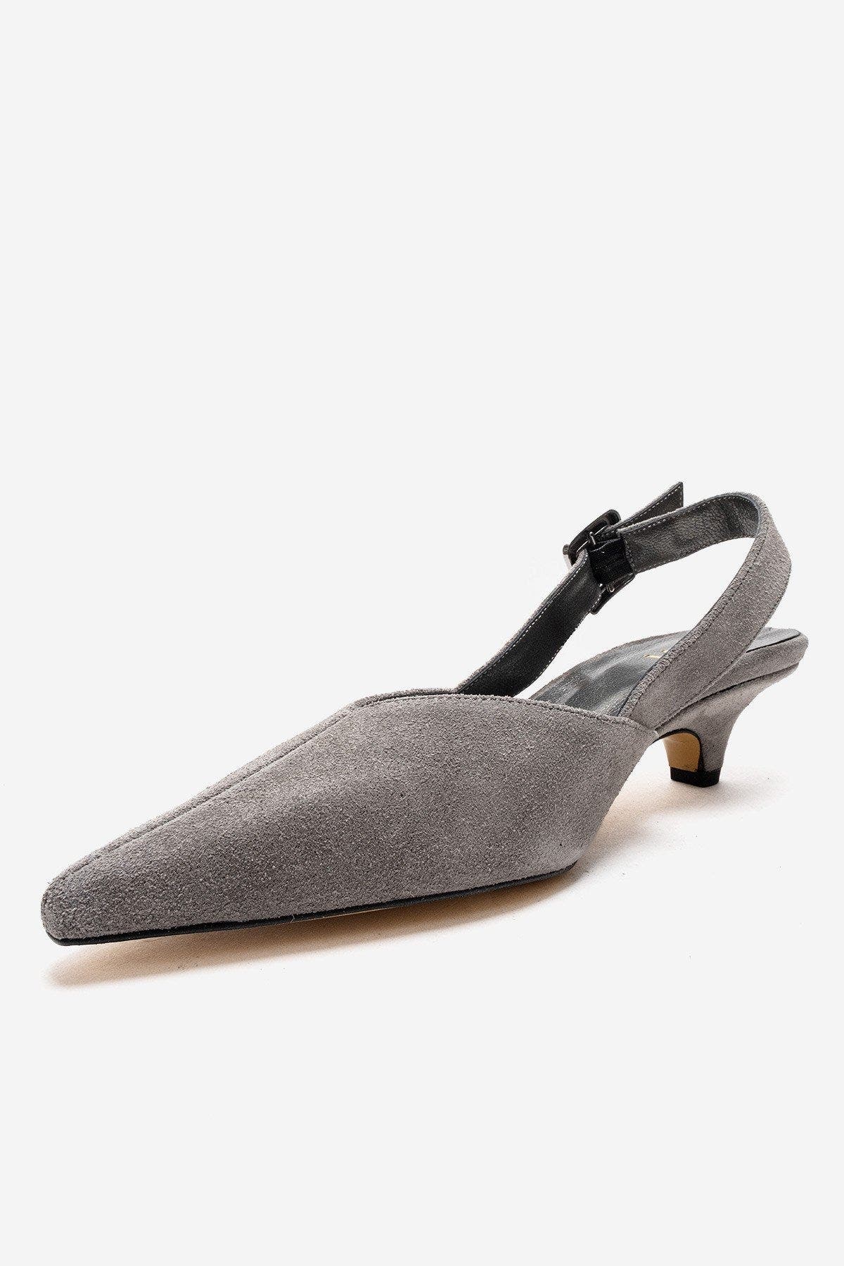 Forever & Always Shoes Dioris Leather Slingback Kitten Heel Pump, Alternate, color, Grey Suede