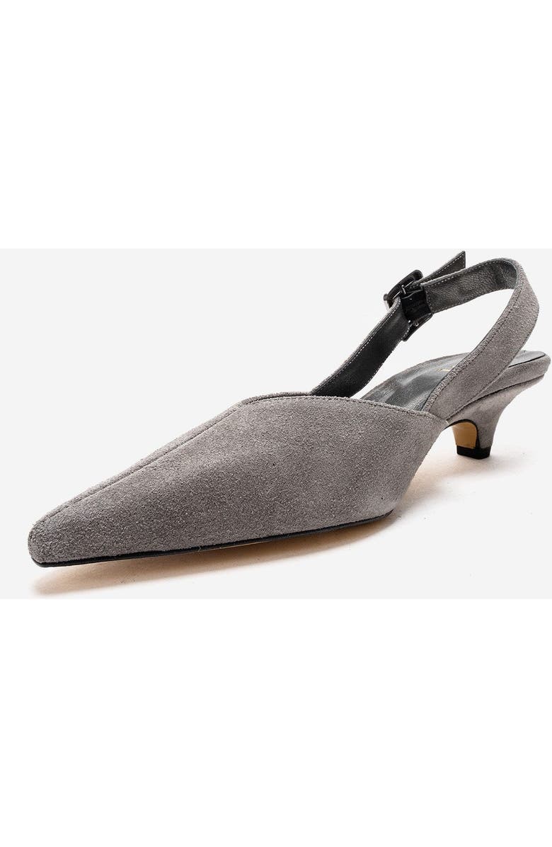 Forever & Always Shoes Dioris Leather Slingback Kitten Heel Pump, Alternate, color, Grey Suede